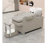 Dexinhdh Ensemble Shampoing Et Chaise pour Salon, Fauteuil De Barbier avec Bac À Shampoing en Céramique Et Porcelaine, Chaises en Cuir Synthétique pour Station De Shampoing, Spa(Light Gray)