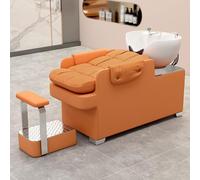 Dexinhdh Ensemble Shampoing Et Chaise pour Salon, Fauteuil De Barbier avec Bac À Shampoing en Céramique Et Porcelaine, Chaises en Cuir Synthétique pour Station De Shampoing, Spa(Orange)