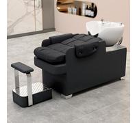 Dexinhdh Ensemble Shampoing Et Chaise pour Salon, Fauteuil De Barbier avec Bac À Shampoing en Céramique Et Porcelaine, Chaises en Cuir Synthétique pour Station De Shampoing, Spa(Black)