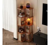 Dexinhdh Étagère d'angle en Rotin, Organisateur d'angle À Plusieurs Niveaux pour Salon, Conception sans Parois Latérales Ni Panneau Arrière, Bibliothèque en Bambou sur Pied(5 Tier)
