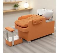 Dexinhdh Fauteuil De Bac À Shampoing avec Vasque en Porcelaine, Station De Lavage Capillaire pour Coiffeurs, Repose-Pieds Indépendant, Rembourrage en Éponge Haute Résilience(Orange)