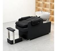 Dexinhdh Fauteuil De Bac À Shampoing avec Vasque en Porcelaine, Station De Lavage Capillaire pour Coiffeurs, Repose-Pieds Indépendant, Rembourrage en Éponge Haute Résilience(Black)