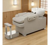 Dexinhdh Fauteuil De Bac À Shampoing avec Vasque en Porcelaine, Station De Lavage Capillaire pour Coiffeurs, Repose-Pieds Indépendant, Rembourrage en Éponge Haute Résilience(Light Gray)