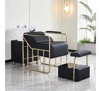 Dexinhdh Fauteuil De Lavage Barber Classic avec Bac en Porcelaine, Unité De Lavage avec Repose-Pieds Indépendant Et Pieds Métalliques, pour Spas, Salons De Beauté Et Barbiers(A)