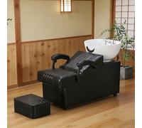 Dexinhdh Fauteuil De Lavage Barber Classic, Station De Shampoing pour Salon avec Repose-Pieds Indépendant Et Vasque en Céramique, Rembourrage en Éponge Haute Résilience pour Spas(B)