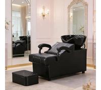 Dexinhdh Fauteuil De Lavage Barber Classic, Station De Shampoing pour Salon avec Repose-Pieds Indépendant Et Vasque en Céramique, Rembourrage en Éponge Haute Résilience pour Spas(A)