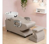 Dexinhdh Fauteuil De Lavage Barber Classic, Unité De Lavage Arrière Inclinable avec Repose-Pieds Indépendant Et Vasque en Céramique, Station De Lavage Capillaire pour Spas(C)
