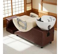 Dexinhdh Fauteuil De Lavage Barber Classic, Unité De Lavage Arrière Inclinable avec Repose-Pieds Indépendant Et Vasque en Céramique, Station De Lavage Capillaire pour Spas(E)