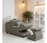 Dexinhdh Fauteuil De Lavage Barber Classic, Unité De Lavage Arrière Inclinable avec Repose-Pieds Indépendant Et Vasque en Céramique, Station De Lavage Capillaire pour Spas(B)