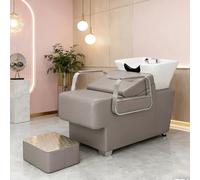 Dexinhdh Fauteuil de Lavage pour Salon de Coiffure, Ensemble bac à shampoing et siège, avec cuve en Porcelaine et Repose-Pieds indépendant, Rembourrage en Mousse Haute résilience(B)