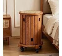 Dexinhdh Lot De 4 Tabourets Empilables en Bois, Tables D'appoint Gigognes en Rotin sur roulettes, Renforts De Connexion Métalliques, Table Basse Multifonction pour Salon Et Cuisine(A)