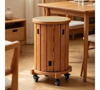 Dexinhdh Lot De 4 Tabourets Empilables, Tables D'appoint Gigognes en Rotin sur roulettes, Table Basse Ronde en Bois Multifonction 4-en-1 pour Chambre, Cuisine, Salon Et Bureau(B)