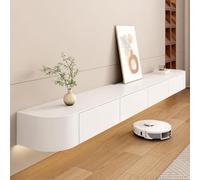 Dexinhdh Meuble TV Flottant, Étagère TV Suspendue avec Tiroir Rabattable, Grand Centre De Divertissement Mural, Console Multimédia pour Lecteur DVD pour Salon Ou Bureau(White,240cm)