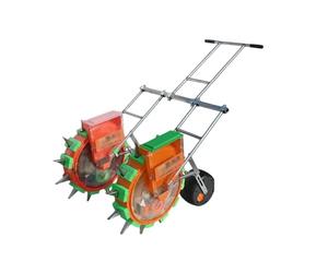 Dexinhdh Semoir Manuel À Double Roue, Semoir De Jardin À Pousser avec Bec De Canard en Acier Inoxydable Et Roues De Pression Lestées, Trémie Transparente pour Soja, Arachide(6 nozzles)