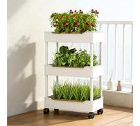 Dexinhdh Système De Culture Hydroponique, Jardin Surélevé Vertical sur roulettes, Grille Drainante Et Respirante, Bac De Culture pour Fleurs, Plantes Et Potager, pour Jardin(White,3-Layer)
