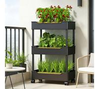 Dexinhdh Système De Culture Hydroponique, Jardin Surélevé Vertical sur roulettes, Grille Drainante Et Respirante, Bac De Culture pour Fleurs, Plantes Et Potager, pour Jardin(Black,4-Layer)