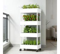 Dexinhdh Système De Culture Hydroponique sur roulettes, Jardinière Verticale Surélevée Et Mobile avec Poignée, Chariot De Culture Multi-Niveaux en PP pour Fruits, Légumes Et Fleurs(White,4-Layer)