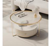 Dexinhdh Table Basse Ronde en Verre À 3 Niveaux, Table Centrale Moderne avec Tiroir Inférieur, Support en Fer Forgé, Tables De Cocktail Industrielles pour Salon, Bureau À Domicile(A,70cm)