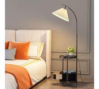Dexinhdh Table de Chevet avec lampadaire, Table d'appoint en Bois à 2 Niveaux avec tiroirs, éclairage réglable à 3 Couleurs, pour Salon, Bureau, Chambre à Coucher(Black)