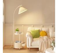Dexinhdh Table de Chevet avec lampadaire, Table d'appoint en Bois à 2 Niveaux avec tiroirs, éclairage réglable à 3 Couleurs, pour Salon, Bureau, Chambre à Coucher(White)