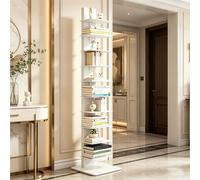 Dexinhdh Tour Bibliothèque en Métal, Étagère d'angle Verticale À Base Élargie, Meuble De Rangement sur Pied Étroit, Étagère De Rangement Multi-Niveaux À Effet pour Bureau(White,11-Tier)