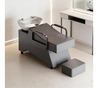 Dexinhdh Unité De Lavage pour Salon De Coiffure, Fauteuil De Lavage en Cuir PU avec Bac en Céramique, Repose-Pieds Indépendant, Structure Stable, pour Spa, Barbier(E)