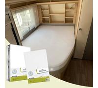 Dexitex - 1 Drap Housse Camping Car Blanc + 1 Protège Matelas Molton en Flanelle - Lit français - Caravane Matelas - Lit Caravane - OekoTex - 100% Coton - Angle Droite (135-160cmx190-210cm)