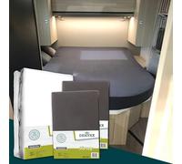 Dexitex - Drap Housse Lit Tout Fait pour Camping Car 3er Set- 2 Drap Housse + 1 Protège-Matelas - Caravane Matelas - Lit Caravane - Lit Camping Car - 100% Coton - Grise - (135-160cmx190-210cm)