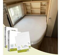 Dexitex - Ensemble - Lit français - 2 x Protège Matelas Molton + 2 x Drap Housses en Jersey Blancs pour Camping Car - Lit Caravane - Oeko Tex - 100% Coton - Angle Droite (135-160cmx190-210cm)