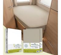 Dexitex - Lot de 2 draps-housses pour camping-car - 1 drap-housse sable + 1 protège-matelas (125-155 cm x 200 cm) - Parure de lit française - Pour lit de caravane - Certifié Oeko-TEX - 100 % coton