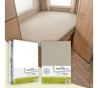 Dexitex - Lot de 2 draps-housses pour camping-car - 1 drap-housse sable + 1 protège-matelas en molleton avec coin droit (125-155 cm x 200 cm) - Lits français - pour matelas de caravane - Certifié