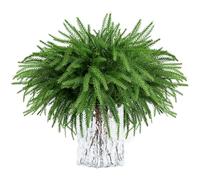 Dexmary Lot de 12 plantes artificielles d'extérieur - Fougère de Boston - Décoration d'été - En plastique résistant aux UV - Fleurs artificielles d'extérieur et d'intérieur pour le printemps, la