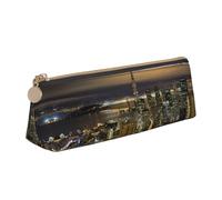 DEXNEL Belle trousse à crayons en cuir avec vue nocturne sur la ville, organisateur de papeterie, joli sac de maquillage portable, blanc, Taille unique, Trousse de maquillage