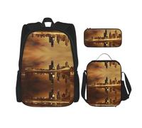 DEXNEL Chicago Lot de 3 sacs à dos d'école assortis avec boîte à déjeuner pour application de l'univers, Noir , Taille unique, Ensemble cartable