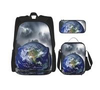 DEXNEL Cool Earth Planet Ocean Storm Lot de 3 sacs à dos d'école assortis pour application de l'univers, Noir , Taille unique, Ensemble cartable