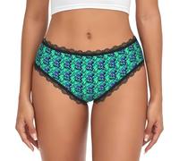Dexnel Culottes vertes à imprimé extraterrestres pour femme avec bordure en dentelle douce et extensible, taille basse