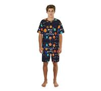 Dexnel Cute Planet Ensemble de pyjama à manches courtes pour homme, t-shirt imprimé intégral et short de détente, vêtement de nuit doux et extensible, Noir , L