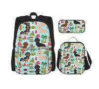 DEXNEL Ensemble de 3 pièces avec sac à dos, sac à déjeuner, trousse à crayons et motif chien, Ananas pour chien, Taille unique, Moderne