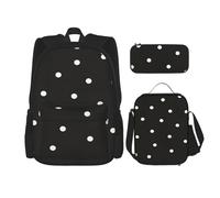 DEXNEL Ensemble de 3 pièces avec sac à dos, sac à déjeuner, trousse à crayons et motif chien, Pois noir et blanc., Taille unique