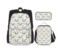 DEXNEL Ensemble de 3 sacs à dos, sac à déjeuner, trousse à crayons - Grande capacité, Adorable panda en bambou., Taille unique