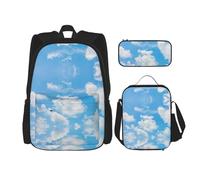 DEXNEL Ensemble de 3 sacs à dos, sac à déjeuner, trousse à crayons, grande capacité, motif étoiles de mer et coquillages, Bleu ciel nuage blanc, Taille unique
