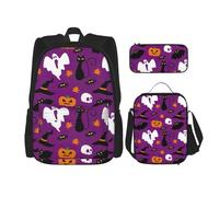 DEXNEL Ensemble de 3 sacs à dos, sac à déjeuner, trousse à crayons, grande capacité, motif étoiles de mer et coquillages, Violet Halloween Horror, Taille unique, Moderne