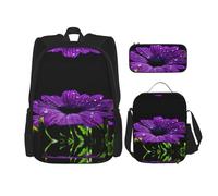 DEXNEL Ensemble de 3 sacs à dos, sac à déjeuner, trousse à crayons, grande capacité, motif fleurs sauvages, Marguerite violette, Taille unique