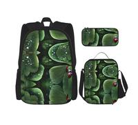 DEXNEL Ensemble de 3 sacs à dos, sac à déjeuner, trousse à crayons, grande capacité, motif fleurs sauvages, Insecte à trois feuilles vert assis, Taille unique