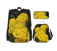 DEXNEL Ensemble de 3 sacs à dos, sac à déjeuner, trousse à crayons, grande capacité, motif roses jaunes, Roses jaunes., Taille unique