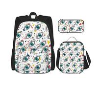 DEXNEL Eyes Sac à dos avec boîte à déjeuner - Lot de 3 sacs à dos d'école assortis pour application de l'univers, Noir , Taille unique, Ensemble cartable