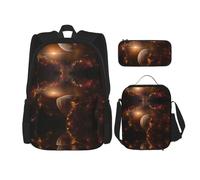 DEXNEL Galaxy Space Planet Lot de 3 sacs à dos d'école assortis avec boîte à déjeuner pour application de l'univers, Noir , Taille unique, Ensemble cartable