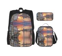 DEXNEL Grand Canal Lot de 3 sacs à dos d'école assortis avec boîte à déjeuner pour application de l'univers, Noir , Taille unique, Ensemble cartable