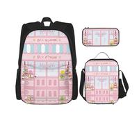 DEXNEL Ice Cream Store Lot de 3 sacs à dos d'école assortis avec boîte à déjeuner Rose, Noir , Taille unique, Ensemble cartable