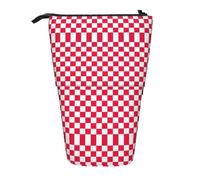 DEXNEL Joli porte-crayons à carreaux rouges sur pied, pochette télescopique, boîte à papeterie pour étudiants, filles, garçons, Noir , Taille unique, Organiseur de sac